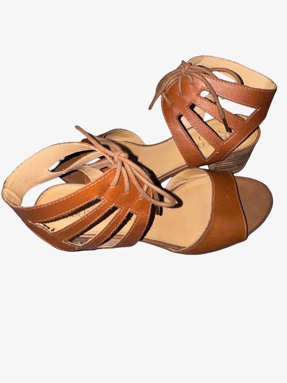 Franco Sarto Brown Leather Cutout Lace-Up Sandals women’s size 8